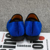 Men's slip-on velvet loafers with a sophisticated gold toe.