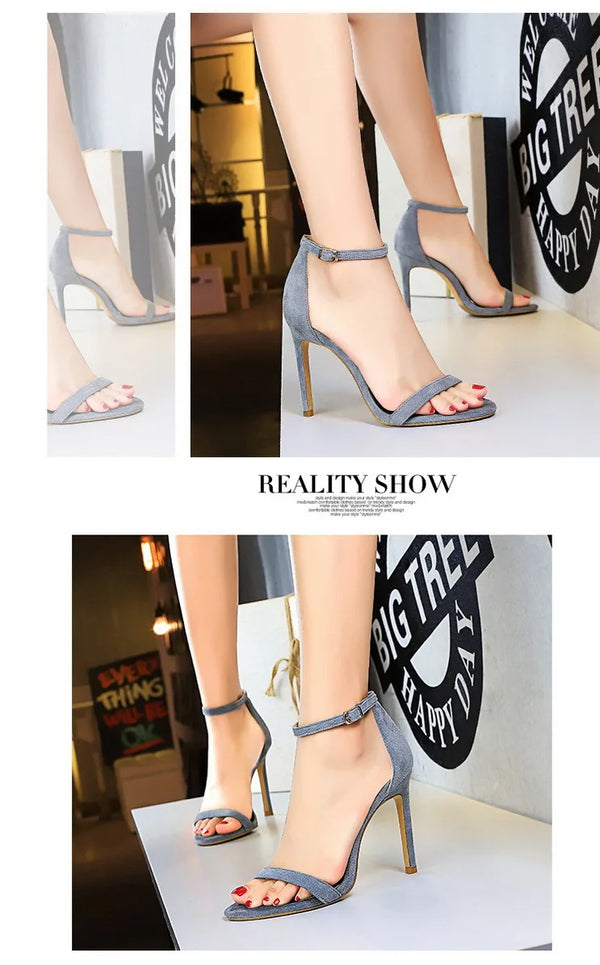 Evening stiletto sandals with decorative hollow detailing