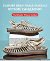 Slip-on men's sandals with handwoven breathable upper and elastic band fit