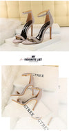 Ankle secured evening heels with breathable cutout pattern