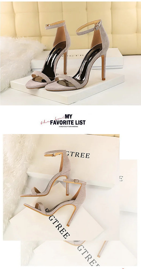 Ankle secured evening heels with breathable cutout pattern