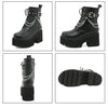 Side-zip platform boots with gothic metal chain detail in black finish