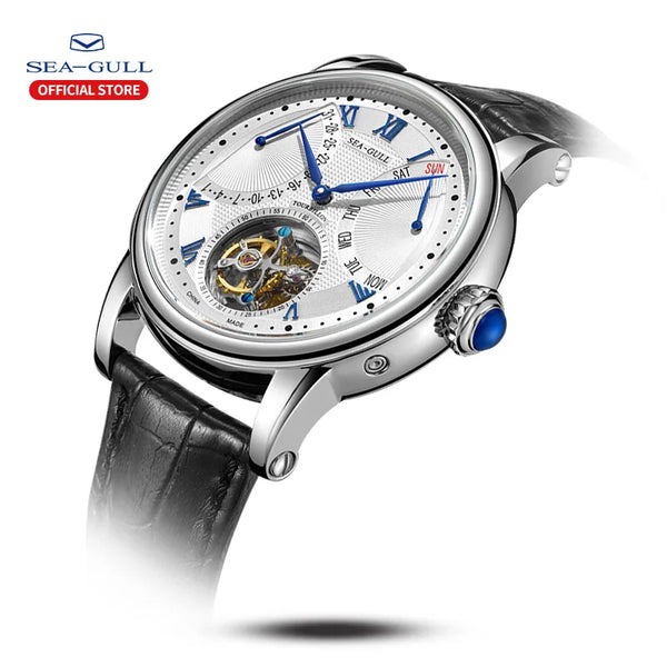 Elegant leather strap of the Seagull ST8004ZS watch, highlighting comfort and classic style.