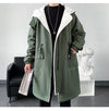 Hooded men's winter trench coat, thick fleece-lined jacket for warmth, stylish urban outerwear in sizes S-3XL.