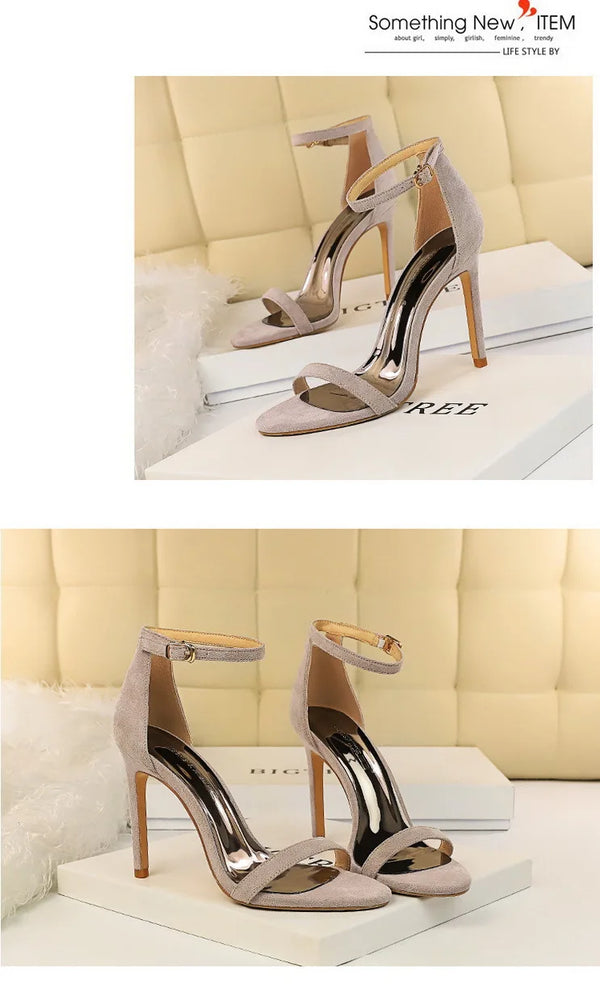 Sophisticated suede sandals perfect for weddings and events