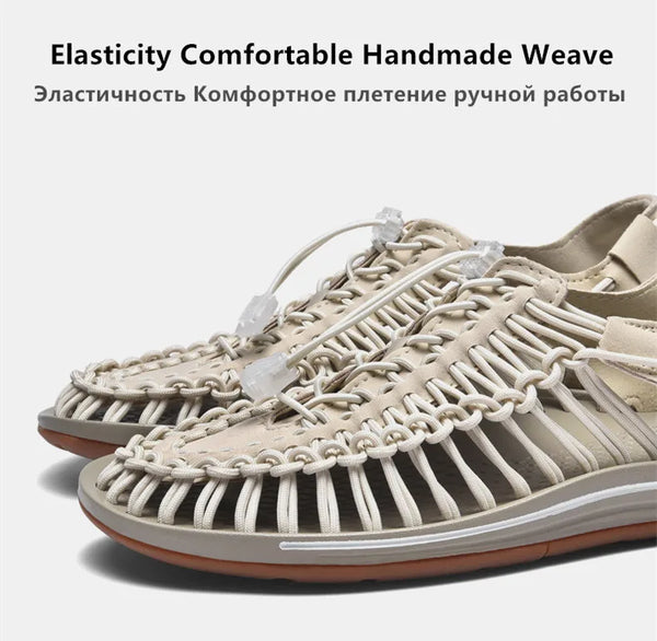 Men's artisan sandals featuring breathable handwoven design and cotton lining