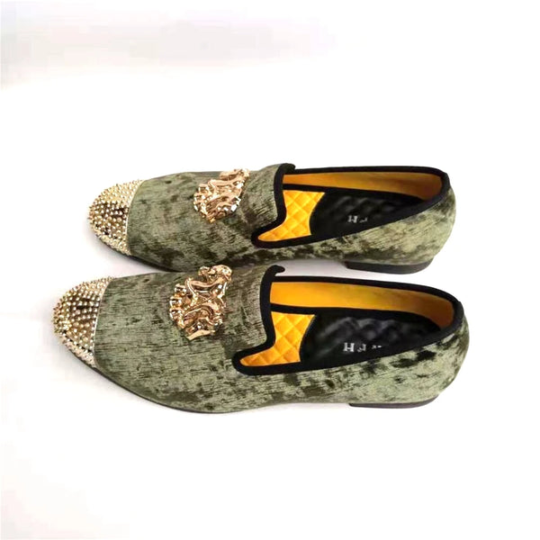 Elegant Gold Toe Velvet Loafers for Men