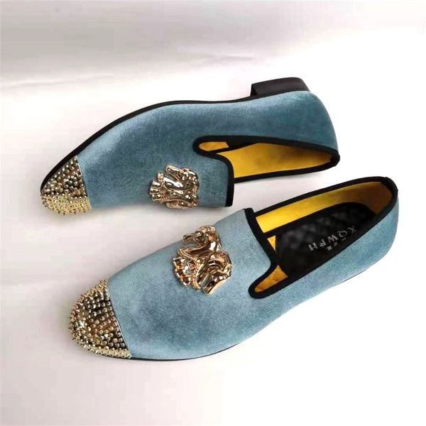 Elegant Gold Toe Velvet Loafers for Men