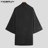 Men's black trench cardigan, casual long open coat, lightweight polyester, loose fit, stylish streetwear for spring and summe