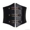 Chic wide corset belt for women in black PU leather, perfect for body sculpting and stylish waist support.