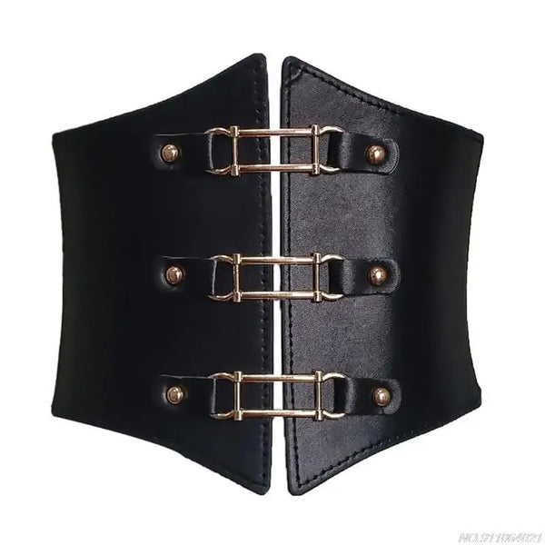 Chic wide corset belt for women in black PU leather, perfect for body sculpting and stylish waist support.