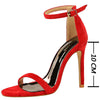 Evening sandals with adjustable ankle strap and stiletto heel