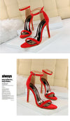 Leg lengthening sandals with adjustable ankle strap closure