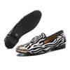 Elegant navy velvet loafers with a striking gold toe for weddings.