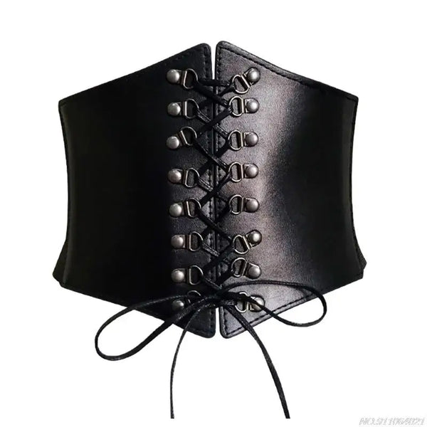 Chic wide corset belt for women in black PU leather, perfect for body sculpting and stylish waist support.