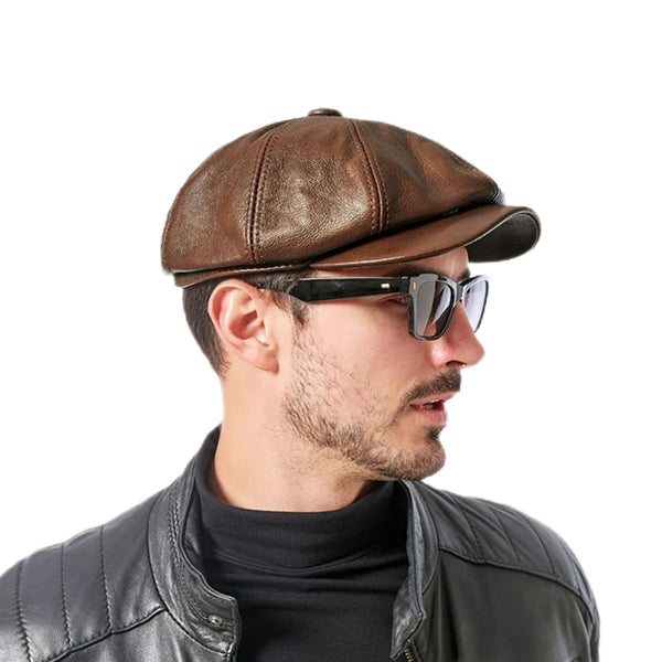 Black leather beret showcasing artisanal quality and vintage European style.