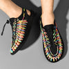 Breathable handwoven beach footwear with cotton lining and flat heel design