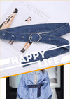 Chic wide denim belt with pin buckle for women, perfect for casual and semi-formal outfits, enhancing your silhouette.