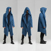 Men's hooded fleece-lined winter trench coat in black, featuring a mandarin collar and open stitch closure for easy layering.