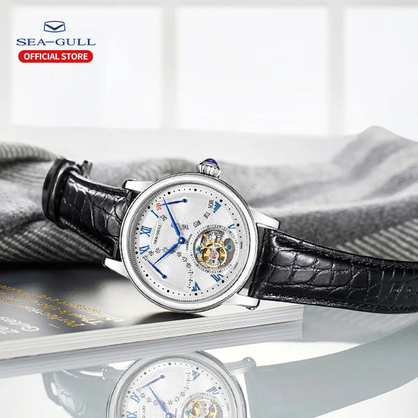 Sapphire crystal dial of the Seagull ST8004ZS watch, offering a clear view of the intricate design.