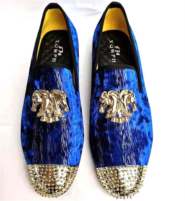 Elegant Gold Toe Velvet Loafers for Men