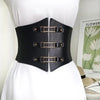 Chic wide corset belt for women in black PU leather, perfect for body sculpting and stylish waist support.