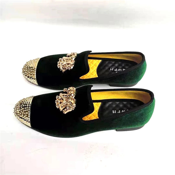 Elegant Gold Toe Velvet Loafers for Men