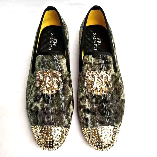 Elegant Gold Toe Velvet Loafers for Men