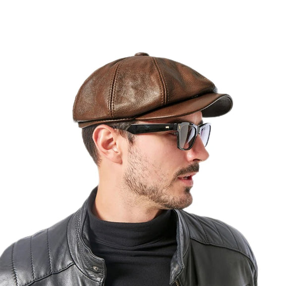 Lightweight brown leather beret, perfect for extended wear in cool weather.