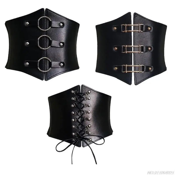 Chic wide corset belt for women in black PU leather, perfect for body sculpting and stylish waist support.