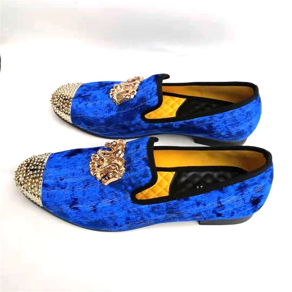 Elegant Gold Toe Velvet Loafers for Men