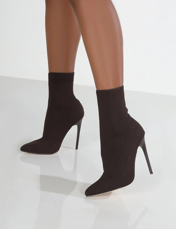 Runway-ready sock-style ankle boots with 8cm stiletto heel and flexible knit