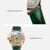 Close-up of LOBINNI watch showcasing its luminous sapphire crystal.