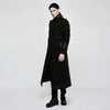 Close-up of the double-breasted closure and exquisite metal buttons on the coat.