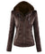 Chic hooded faux leather jacket for women in black, perfect for autumn and winter, featuring a detachable hood and zip-up clo