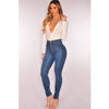 High-waist stretch skinny jeans for women in light vintage wash, featuring a button fly and slim fit for stylish comfort.