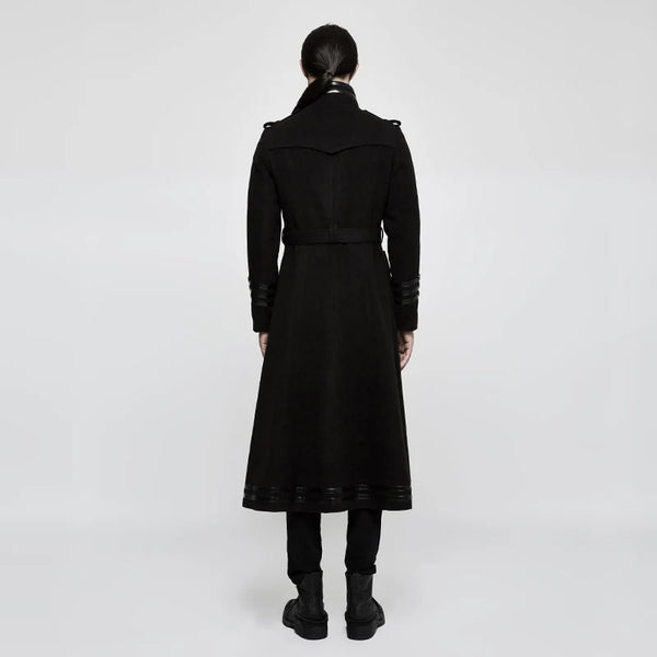 Back view of the long Gothic coat showcasing the big wave hem design.