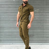 Men's Casual One-Piece Fashion Jumpsuit with Belt in breathable polyester, perfect for spring and summer outings.