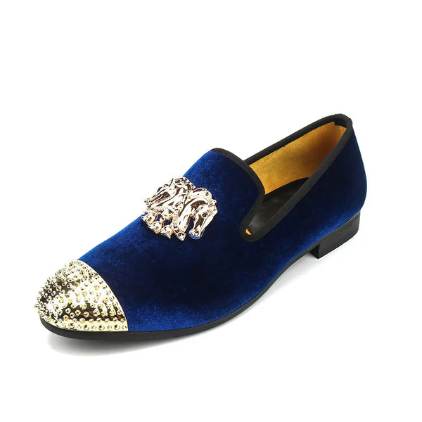 Elegant Gold Toe Velvet Loafers for Men