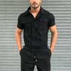 Men's Casual One-Piece Fashion Jumpsuit with Belt in breathable polyester, perfect for spring and summer style and comfort.