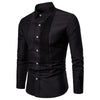 Elegant men's designer dress shirts in black and white, perfect for weddings and formal events, crafted from cotton blend.