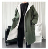 Hooded men's winter trench coat, thick fleece-lined jacket, stylish urban outerwear for cold weather, sizes S-3XL.