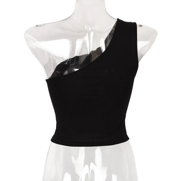 Modern asymmetric crop top in breathable cotton polyester fabric
