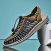 Men's casual sandals with handwoven breathable construction and slip-on fit