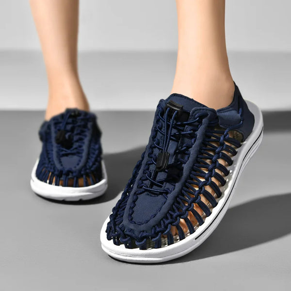 Breathable beach sandals with handcrafted woven design and EVA insole