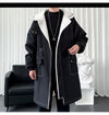 Hooded men's winter trench coat, thick fleece-lined jacket for warmth, stylish urban clothing, available in sizes S-3XL.