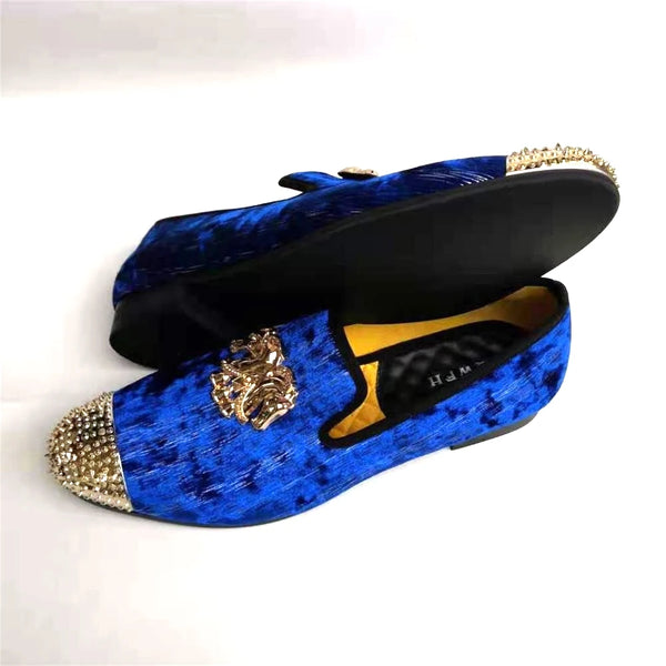 Elegant Gold Toe Velvet Loafers for Men