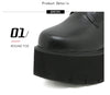 Square heel platform boots in black with industrial chain embellishment