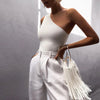 Breathable backless tank with asymmetric edge in cotton polyester knit