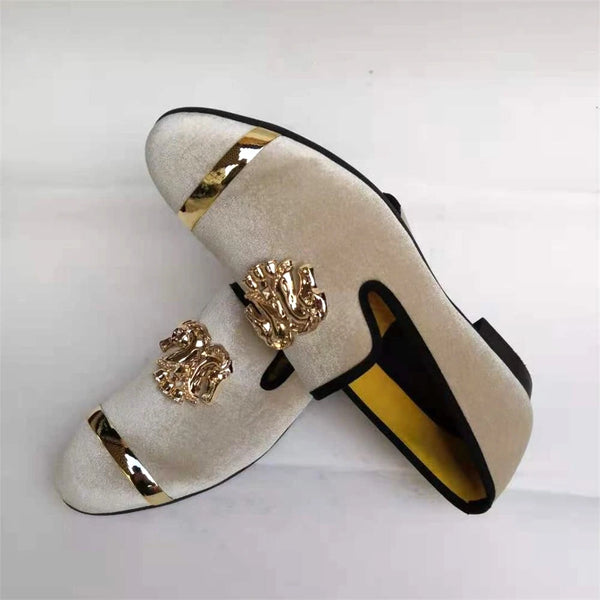 Elegant Gold Toe Velvet Loafers for Men